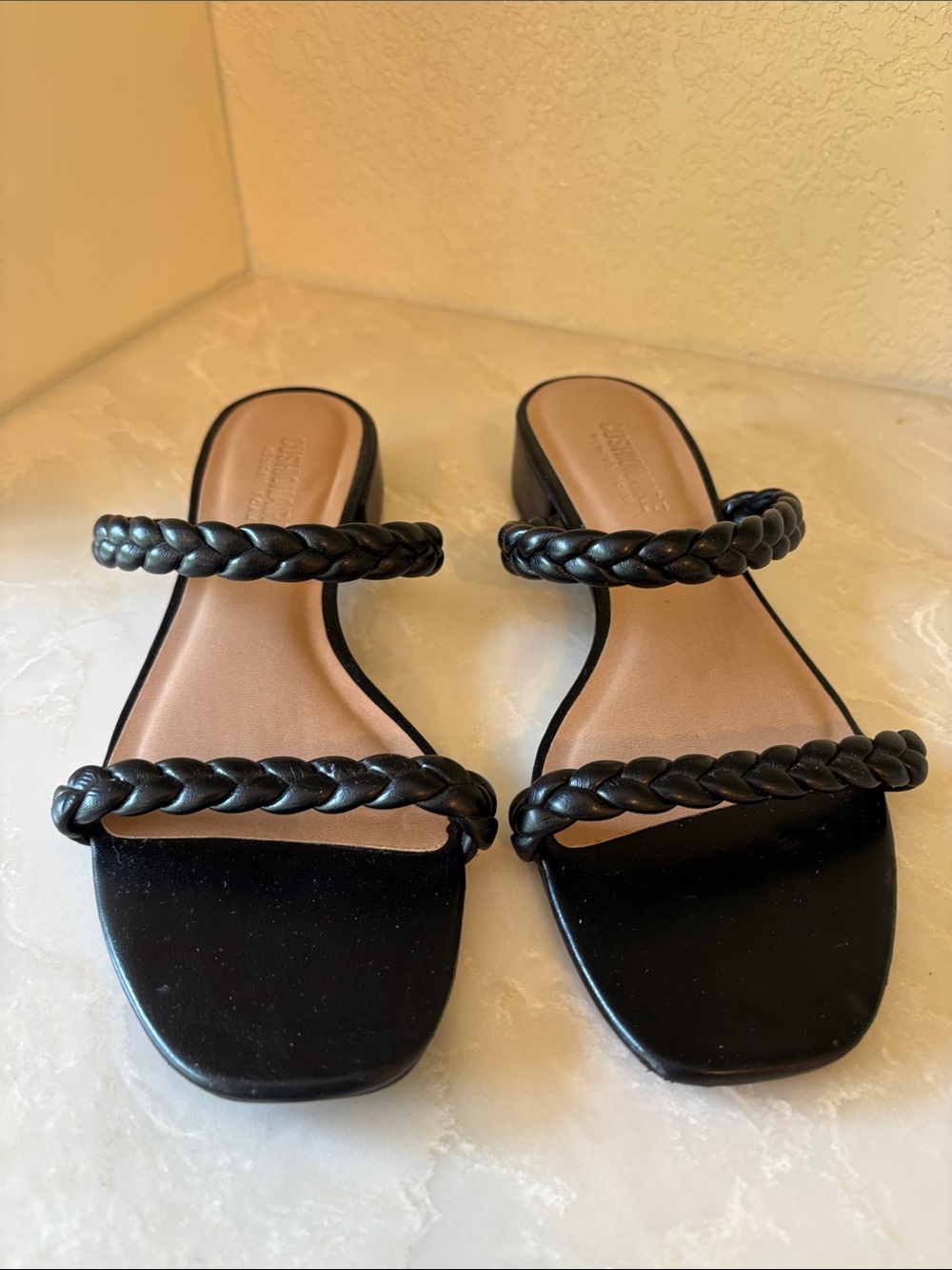 Cushionaire Braided Double-Strap Black Slide Sandals - 9